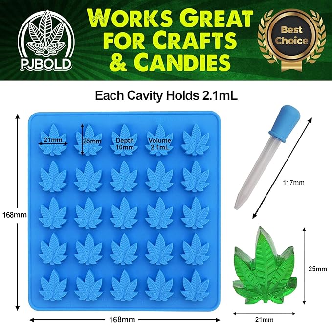 PJ BOLD Marijuana Leaf Gummy Molds Silicone Candy Mold Kit - 3 Pack