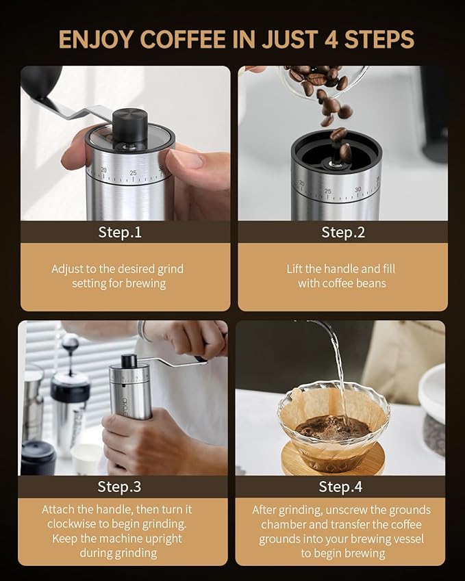 CIRCLE JOY Mini Manual Coffee Grinder with 40 External Adjustable Settings and Ceramic Conical Burr, Portable Stainless Steel Hand Coffee Grinder for Home and Travel