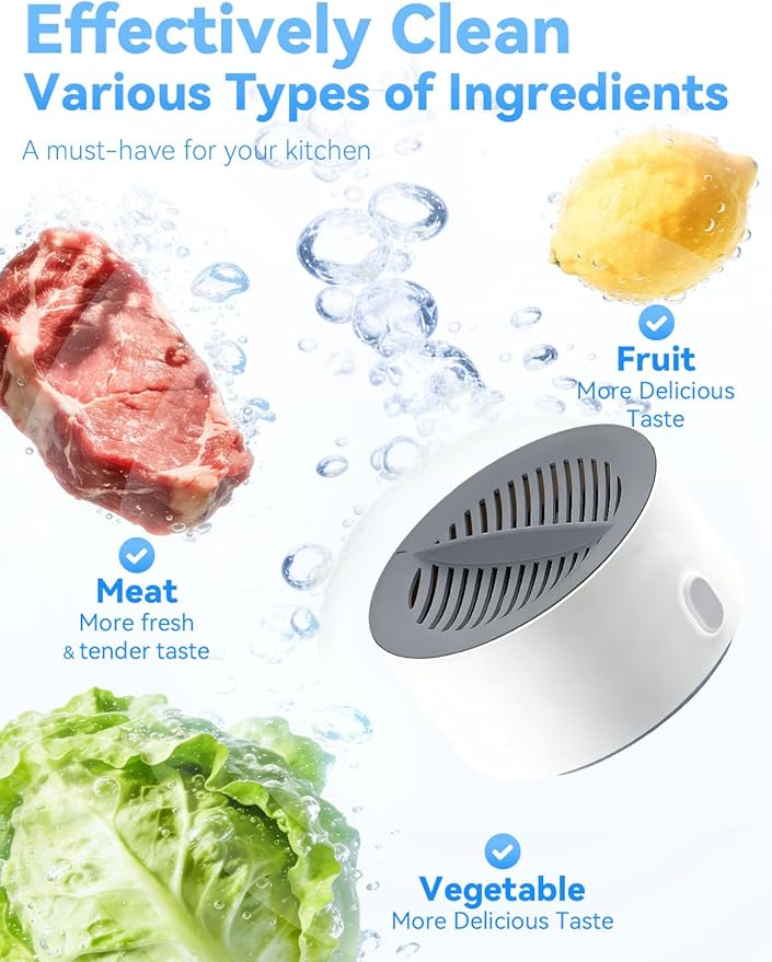 Fruit and Vegetable Cleaner - 3-Minute Clean, Fruit Washer with Electrolysis Purifier Technology, Magnetic Charging, Portable Wireless Veggie Wash for Washing Fruits, Vegetables, Rice, Meat (1PCS)