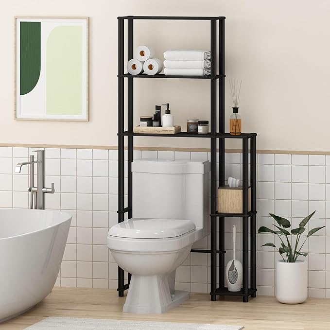 Furinno Turn-N-Tube Over The Toilet Storage, 5 Shelves Bathroom Organizer Space Saver Rack, Espresso/Black