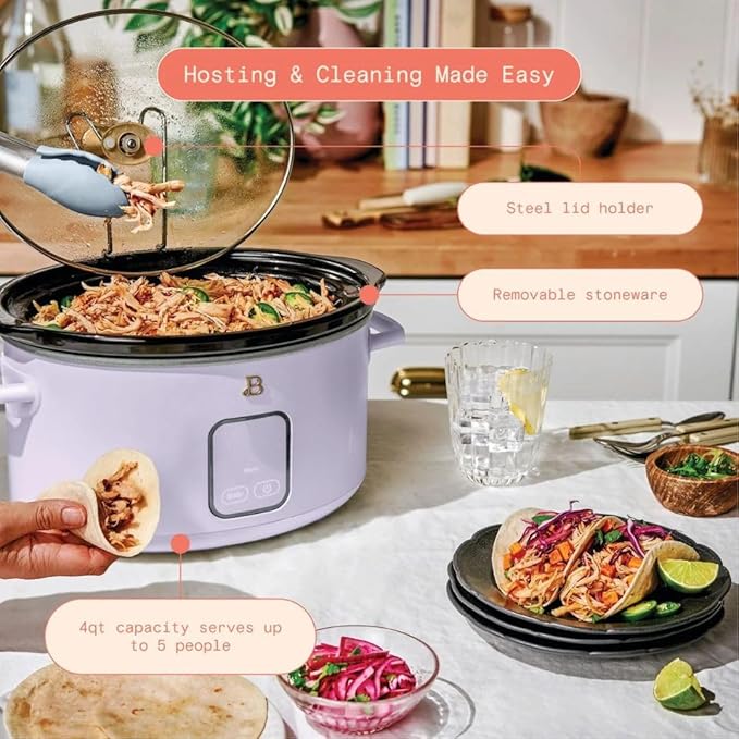 Beautiful 4-Quart Programmable Slow Cooker with Touch-Activated Display, Digital Timer, Keep-Warm Function & Removable Non-Stick Pot