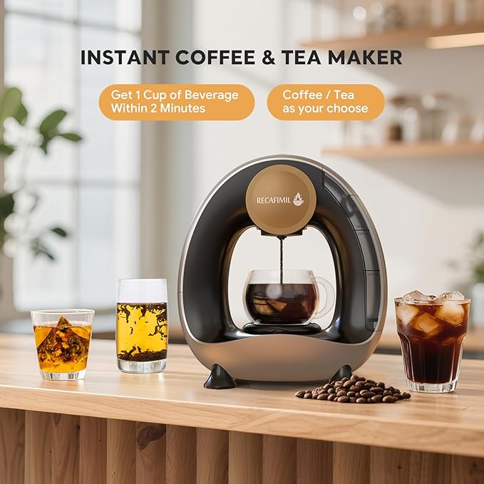 RECAFIMIL MINI Q 2-in-1 Single Serve Coffee Maker - Brew K-Cups or Ground Coffee (4-8 oz) - Compact Americano Coffee Brewer with Reusable Filter (Grey)