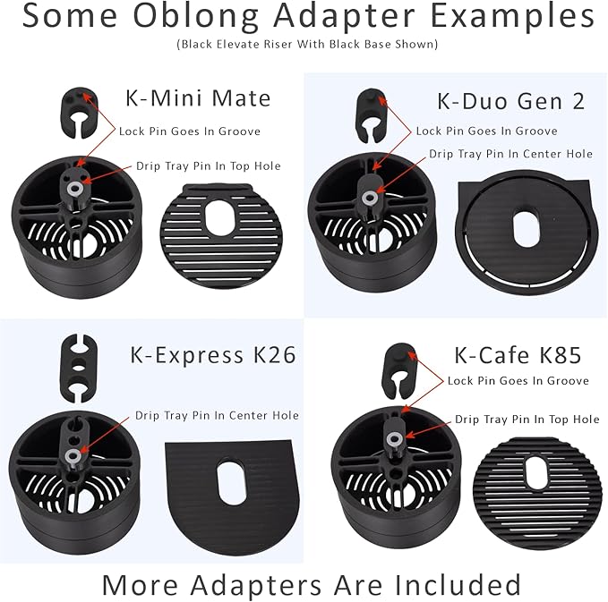 Elevate Anti-Splash Cup Riser Accessory for most Keurig K-cup, Cuisinart Single Serve, and other Coffee Makers, Adjustable for Cup Size and Drip Tray Type (Black with Red Base)