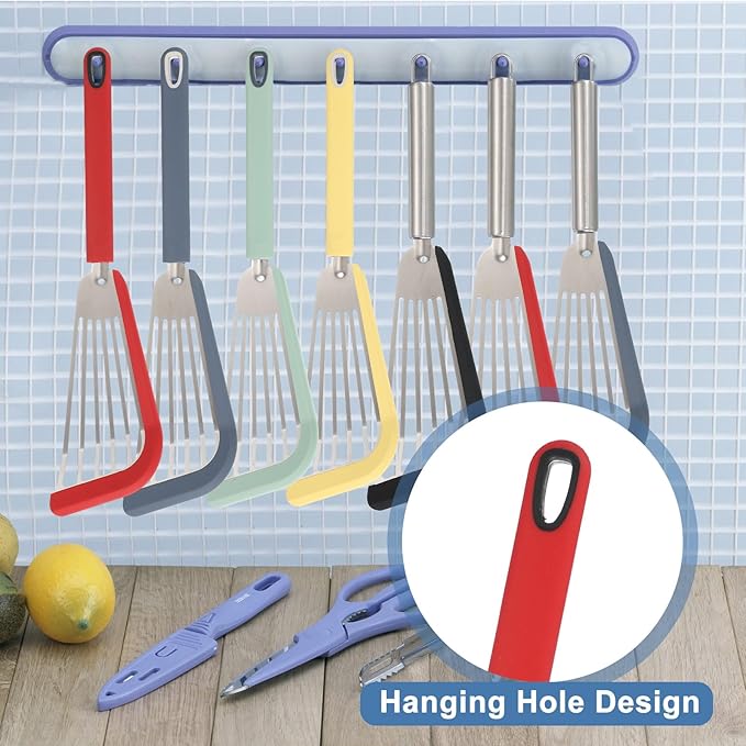 uxcell Silicone Fish Spatulas with Handle Kitchen Cooking Spatula for Egg, Fish, Pancake Red