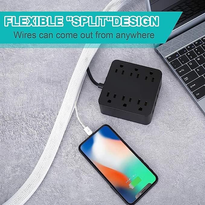20ft - 1 inch White Cable Sleeve, Cable Organizer for Desk PC TV Computer, Wire Protector Cable Wrap Cover, Cord Management for Home Office