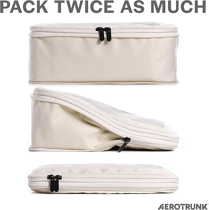 Aerotrunk Compression Packing Cubes for Travel - Luggage Organizer Bags - Double Zipper Packing Cubes for Suitcases (4-Pack, Beige)
