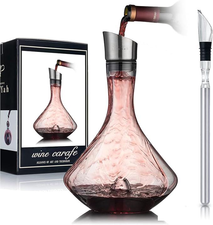 YouYah Wine Decanter Set with Wine Chiller Stick 3-in-1 Stainless Steel Wine Bottle Cooler Stick, Red Wine Carafe, Wine Gift