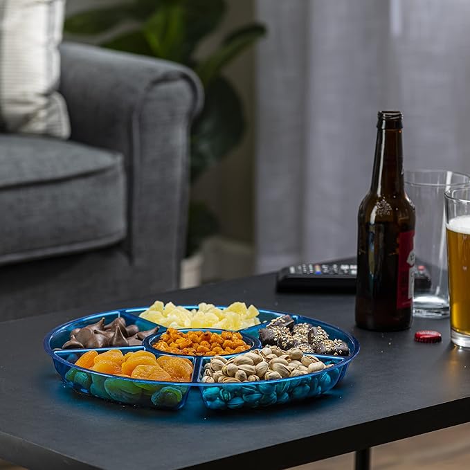 Plasticpro 6 Sectional Round Plastic Serving Tray/Platter (2, Blue)