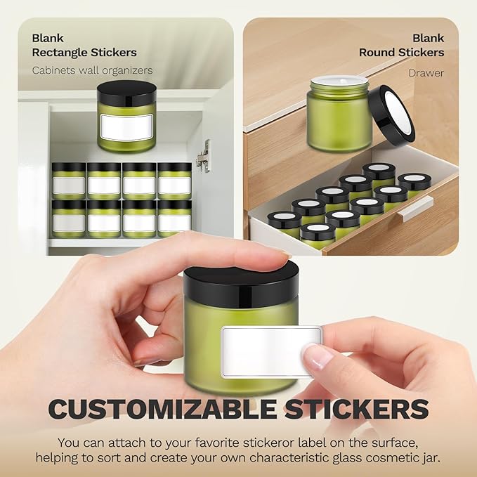 Bumobum 24 Pack 4 oz Small Glass Jars with Lids, Green Glass Cosmetic Jars with Inner Liners, 120ml Round Empty Sample Containers for Cream, Powders and Ointments Storage