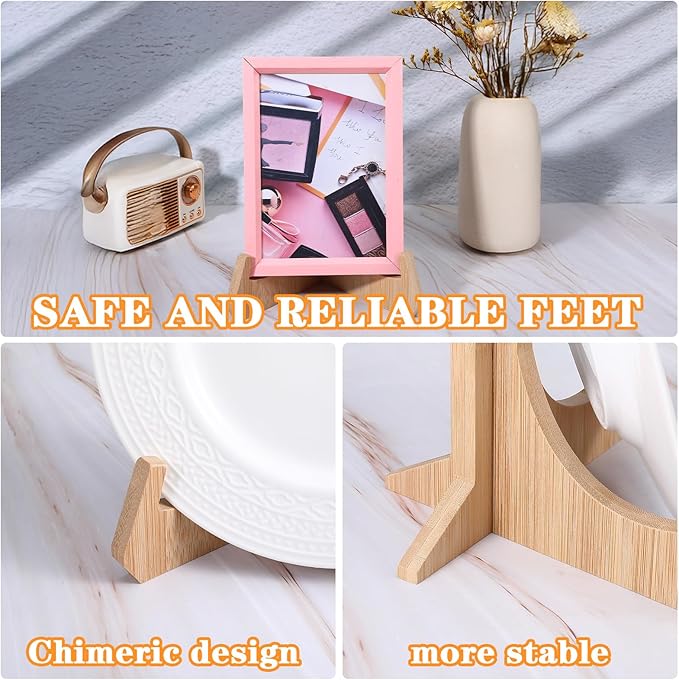 Bamboo Plate Holders Plate Stands for Display 6 Inch Wood Display Stand Displaying Frame Holder for Picture Dish Plaque Photo Book Platter Table Decorative Book Postcard Artworks Album