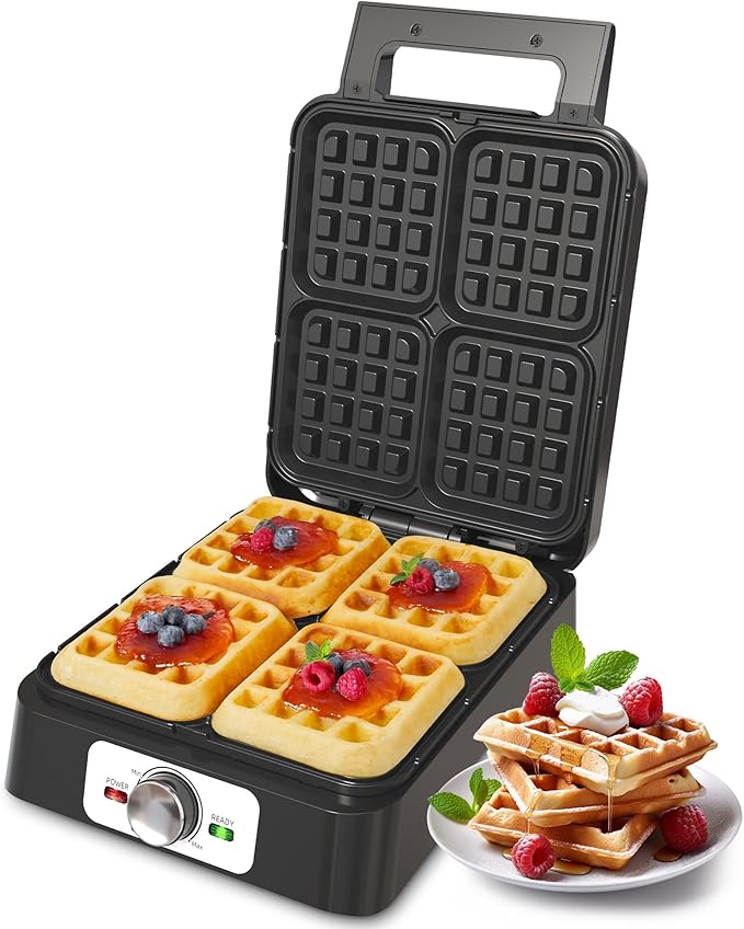 Sunvivi 4 Slices Waffle Maker: Electric Waffle Iron with Adjustable Temperature Control, Nonstick Waffle Machine with Indicator Light, Easy to Clean, Ideal for Kids and Families, Silver