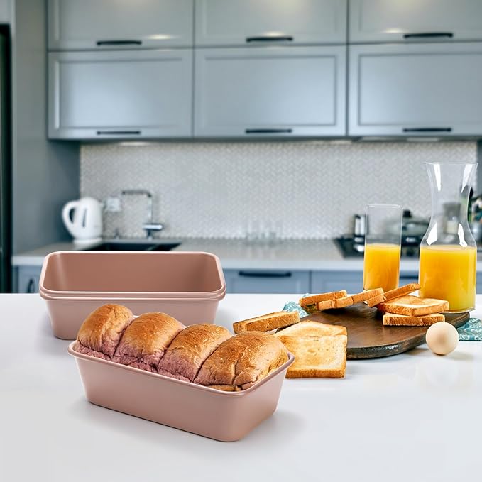 Elsjoy 4 Pack Non-Stick Loaf Pan, 9.5 x 5.5 Inch Champagne Bread Loaf Pans Carbon Steel Bread Tin Set for Baking, Metal Bakeware for Bread, Meatloaf, Cake