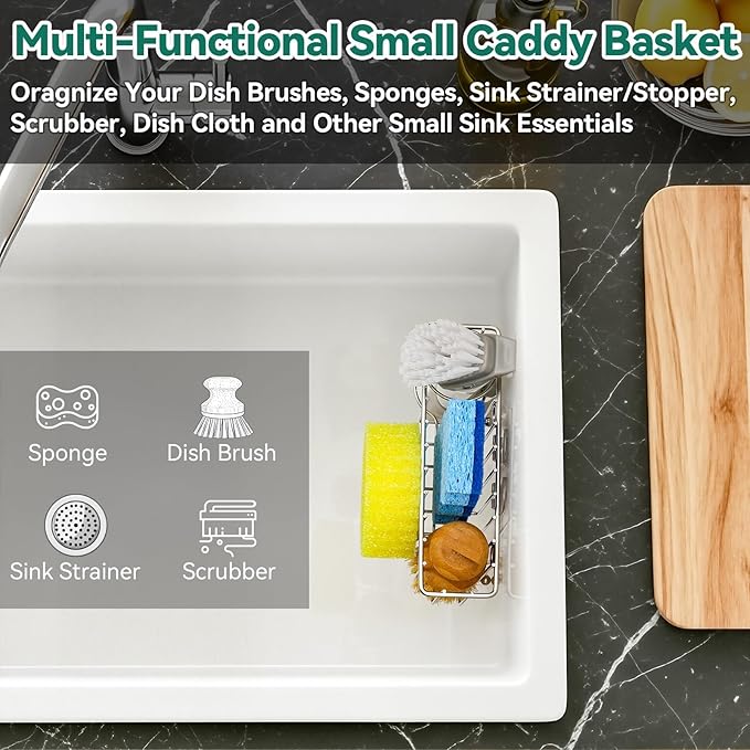 3-IN-1 Multiuse Sponge Holder for Kitchen Sink, Sponge Caddy for Scrub Daddy/Scrub Mommy Smiley Face, Sink Organizer Accessories for Dish Brush, Scrubber - with 2 Suction Cups & 1 Adhesive Hook
