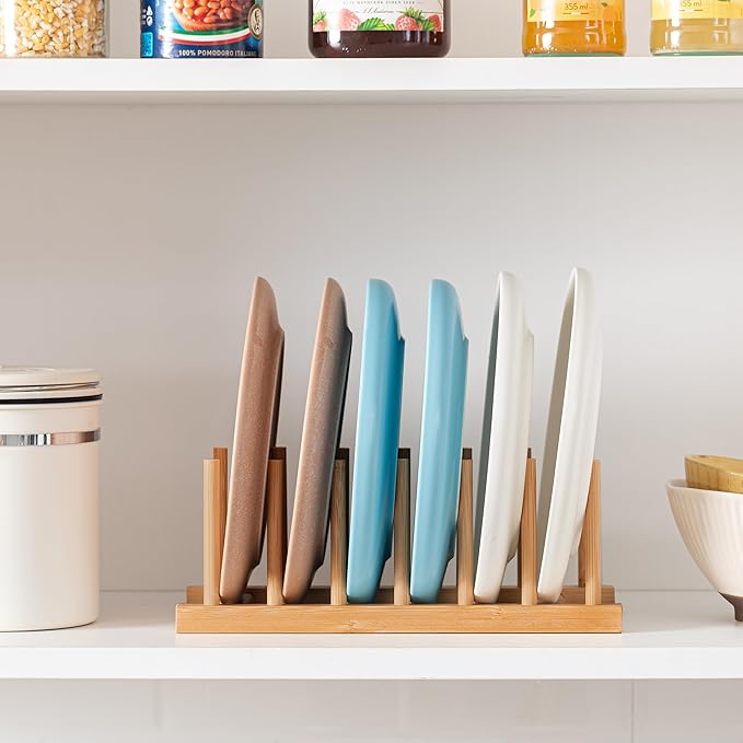 HBlife Bamboo Dish Plate Bowl Cup Book Pot Lid Cutting Board Drying Rack Stand Drainer Storage Holder Organizer Kitchen Cabinet（Keep Dry）