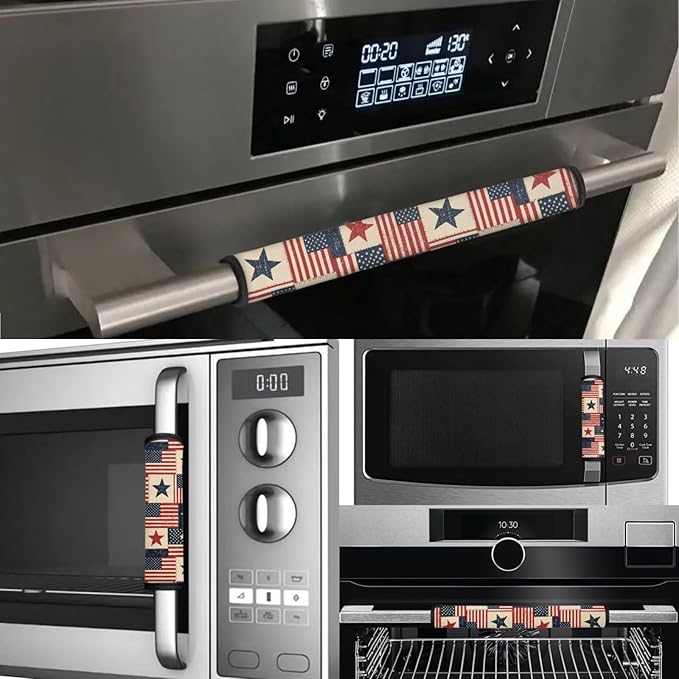Novelty American Flag Fridge Door Handle Covers Set of 6, Non Slip Kitchen Appliance Decoration for Refrigerator Dishwashers Microwave for July 4th USA Independence Day Decor