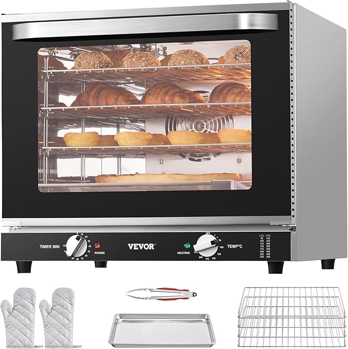 VEVOR Commercial Countertop Oven, 66L 4-Tier Toaster Ovens with Tempered Glass Door, Wire Racks Clip Tray Gloves, 2800W Electric Stainless Steel Baking Ovens for Restaurant Bakery (AC208~240V,60Hz)