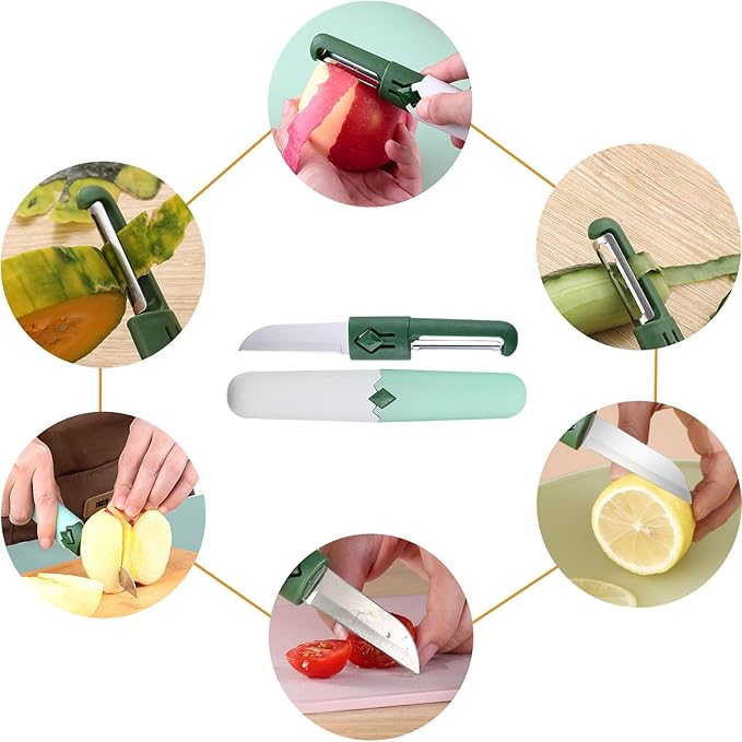 Generic 2 in 1 Stainless Steel Fruit & Vegetable Peeler; Apple & Pear Peeler, Kitchen Peeler (Green, White)