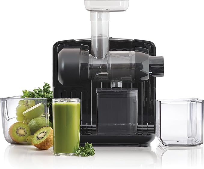 Omega Juicer Cold Press 365 Slow Masticating Vegetable and Fruit Juice Extractor and Nutrition System Makes Nut Milks Baby Food and Sorbets, 80-RPM Slow Juicer with On-Board Storage, 200-Watts, Black