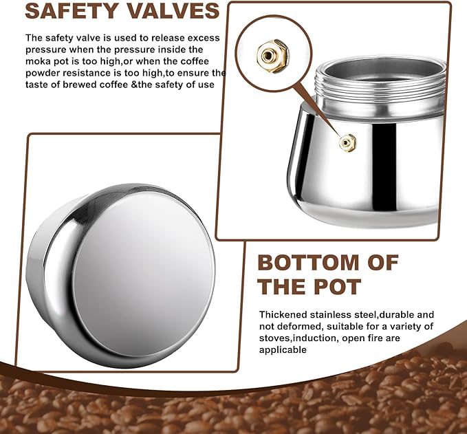 9 Cup Stovetop Espresso Maker Stainless Steel Moka Pot Stove Top Percolator Italian Coffee Makers Capable Mocha Greca Machine Cafe Classic Induction Cookers for Home and Camping 450ml 15oz