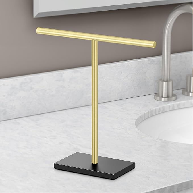 Gatco 1444MXB Modern Rectangle Base Freestanding Countertop Towel Holder, Combo / 10.50" W x 11.13" H T-Shape Style Countertop Hand Towel Holder for Bathroom, Kitchen/Fingertip Towel Rack