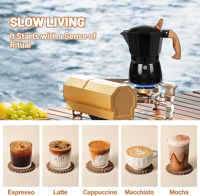 3 Cup Aluminum Espresso Stovetop Moka Pot Express Coffee Maker Percolator Italian Classic Mocha Coffee Machine for Italian and Cuban Cafe Brewing for Home & Camping 150ml 5oz