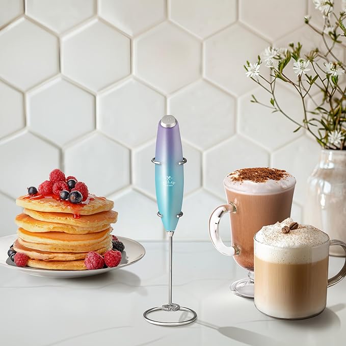 Zulay Kitchen Powerful Milk Frother Wand With 4 AA Duracell Batteries - Ultra Fast Handheld Drink Mixer - Electric Whisk Foam Maker for Coffee, Lattes, Cappuccino, Matcha & Creamer - Borealis