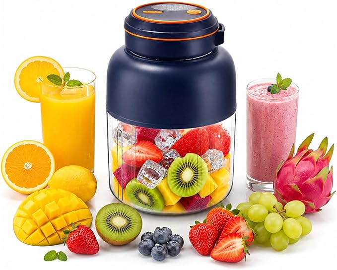 Portable Electric Juicer Cup with Zero Cord Hassle,Wireless Personal Juicer Cup USB Rechargeable Blender,38-Blades,Quiet Operation, Leakproof Lid,40 Seconds,for Shakes and Smoothies (Blue-28 Oz)