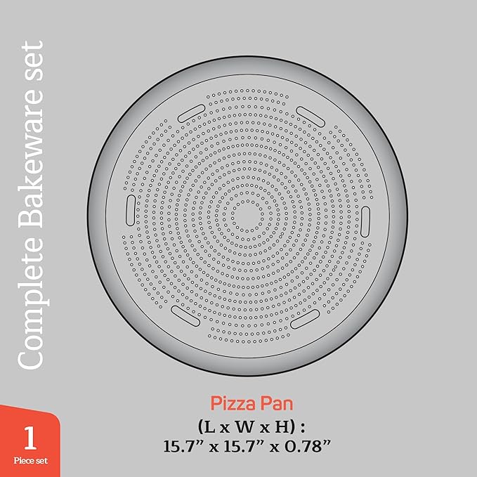 Emporio Kitchen Non-Stick Pizza Pan 1 Pack – 16 Inch Round Carbon Steel Pizza Tray with Perforated Holes, PFOAPFOSPTFE-Free, Dishwasher & Oven Safe Up To 450°F, Durable Nonstick Silver Coating