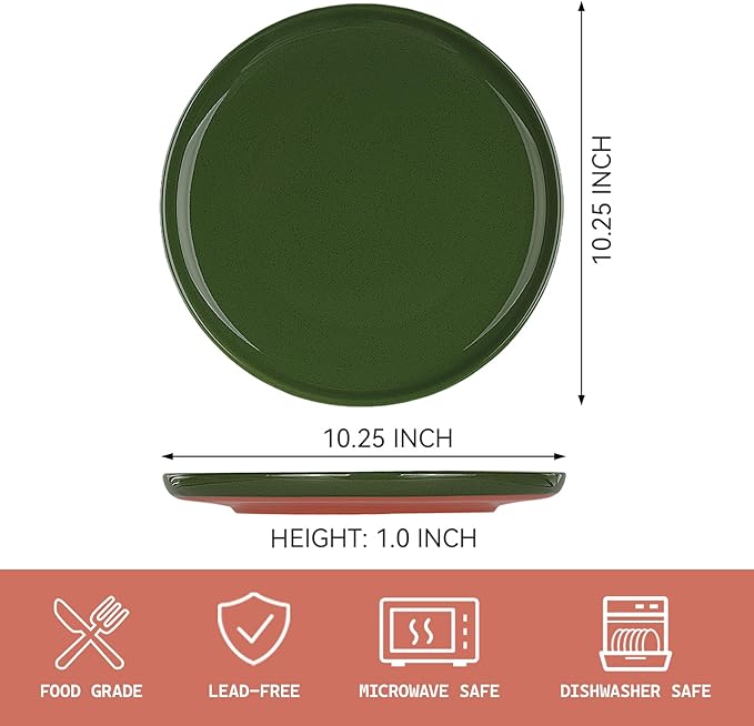 GZG Ceramic Dinner Plates Set of 4, 10.25 Inch Speckled Stoneware Plates with Clay-Tone Base, Large Ceramic Plates for Steak, Salad, Pizza, Microwave Oven Dishwasher Safe
