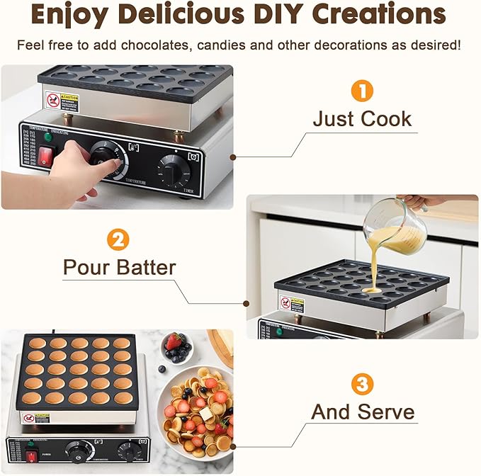 Commercial Mini Dutch Pancake Maker,25PCS Dorayaki Maker,Non-stick Dutch Poffertjes Grill,Stainless Steel Muffin Waffle Maker,Electric Hotcakes Machine for Breakfast,Snacks,Desserts