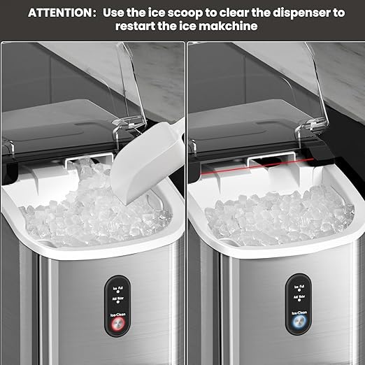 Croze Nugget Ice Maker Countertop with Self-Cleaning Function, Sonic Ice Machine with Handle, Compact Design for Home Use (Stainless Steel Silver)