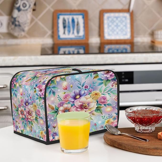 Flower Spring Rainbow Toaster Cover 4 Slice Dust and Fingerprint Protection Toaster Bread Maker Covers Washable Kitchen Small Appliance Covers for Kitchen Accessories Decor Bakeware Women Gift