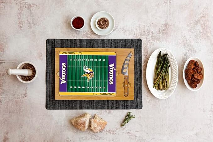 PICNIC TIME NFL Football Field Icon Glass Top Cutting Board & Knife Set, (Parawood & Bamboo)