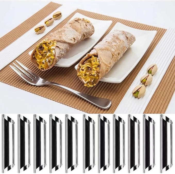 10 Pack Cream Horn Molds for Baking +10 Pack Cannoli Tubes Stainless Steel, 5 inch Large Size Cream Horn Mould and Cannoli Tubes for Baking Cream Horns, Brioche Rolls