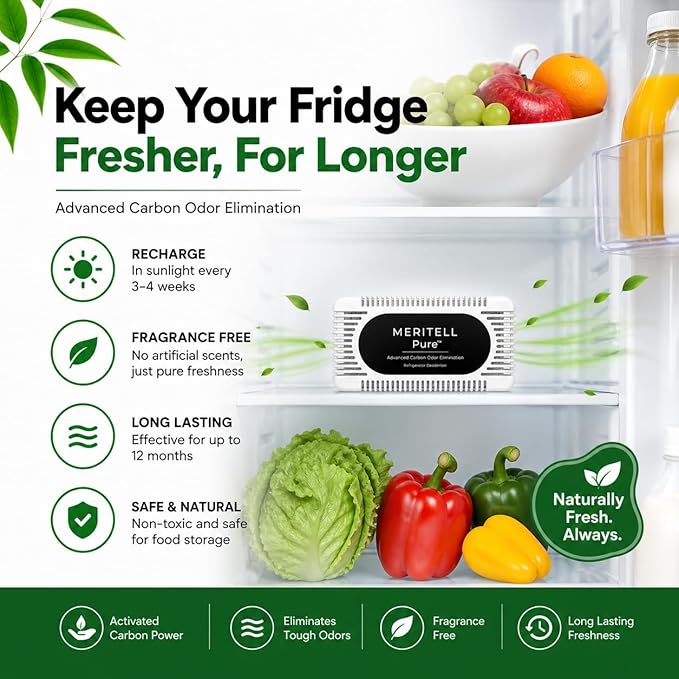 Fridge Deodorizer – Activated Charcoal Refrigerator Odor Eliminator – Long-Lasting Fridge Odor Absorber for Freezer, Cooler & Lunch Box – Baking Soda Alternative (2 PACK)