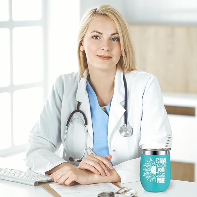 Sliner 8 Pcs CNA Gifts Tumbler with Lid, 12oz Stainless Steel Cups CNA Week Appreciation Gifts Medical Tumblers for Women Men RN Certified Nursing Assistant Graduation Office Essentials Nurse Week