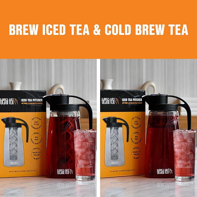Tiesta Tea - Loose Leaf Iced Tea Pitcher, BPA-Free Tritan Plastic, Includes Multipurpose Nylon Mesh Infuser, Brew Hot & Cold, Leak-Proof Twist-On Lid, Dishwasher Safe, 1/2 Gallon Capacity