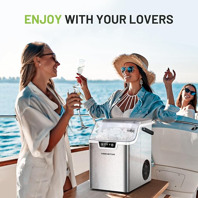 KEENSTAR Nugget Countertop Ice Maker with Soft Chewable Ice 40Lbs/24H, Pebble Sonic Ice Machine with Basket and Scoop, Ready in 5 Mins, Auto Self-Cleaning