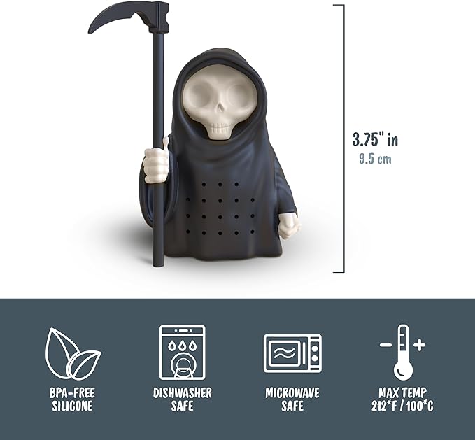 Genuine Fred Grim Steeper Reusable Silicone Tea Infuser,Black Grim Reaper Design,Fun and Clever Kitchen Gadget for Tea Lovers and Enthusiasts,(Pack of 2)