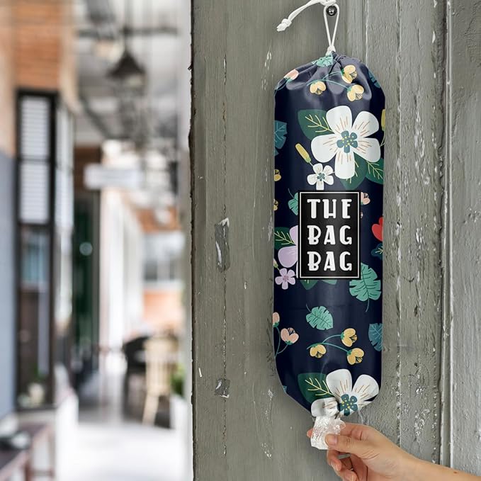 Flowers Plastic Bag Organizer,Reusable Grocery Country Style Plastic Bag Dispenser for Home Kitchen Travelling Camping Decor, use 1 Pack，Flowers Pattern