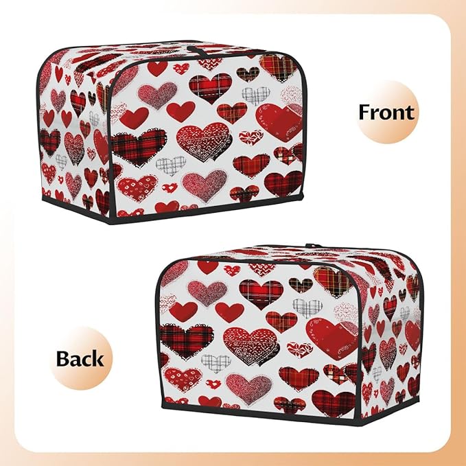 4 Slice Toaster Cover,Valentine's Day Buffalo Heart Small Kitchen Appliance Bread Machine Cover with Pockets,Dust & Fingerprint Protection