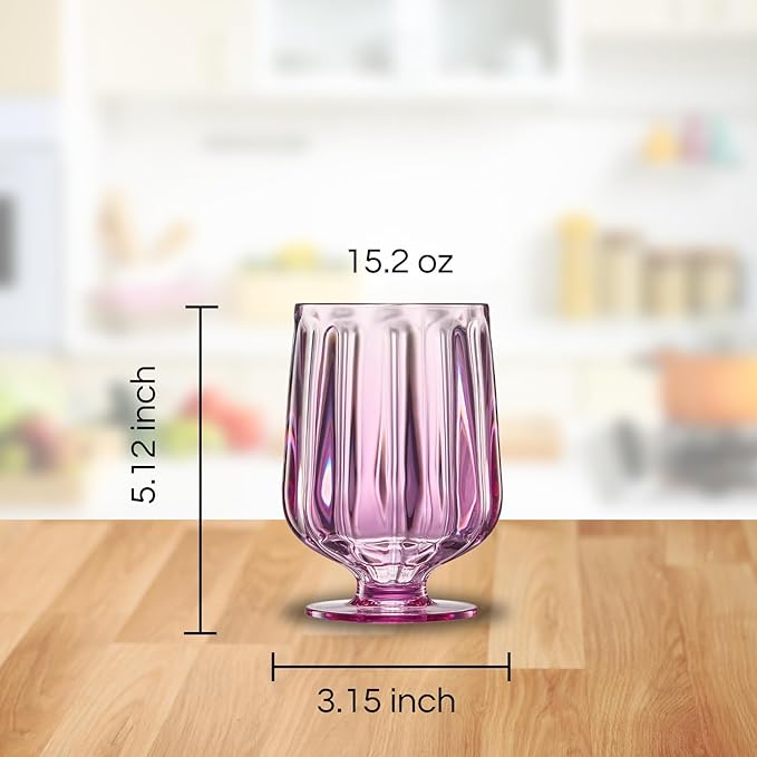 15oz Unbreakable Premium Drinking Glasses Set of 4 - Super Grade Acrylic Plastic - Perfect For Gifts - European Style Shatterproof BPA-free Glassware Dishwasher-Safe, Indoor & Outdoor (Purple-Lilac)