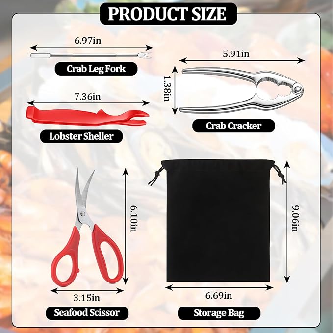 5 PCS Seafood Cracker Tool Set, Including Lobster Sheller, Stainless Steel Crab Crackers, Crab Leg Fork, Scissors and Storage Bag for Seafood Boil Party Supplies, Ideal Gift for Friends
