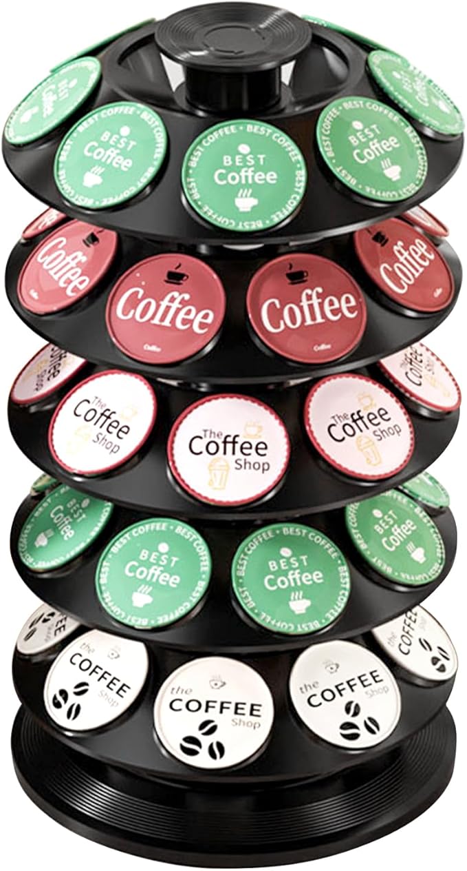 K Cup Holder, Coffee Pod Carousel Holder for 40 Keurig Pods, Also Fits Dolce Gusto Capsules, 360° Rotatable Coffee Pod Storage Organizer, New Modern Design for Home Office Counter