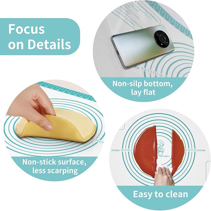 Non stick Silicone Pastry Mat, Dough Mat for Rolling, Silicone Baking Mat, Fondant/Pie Crust Mat Kitchen Counter Mat, Macarons Bread Baking Mat Baking Supplies Extra Large 28 x 20 Inch