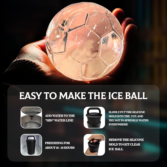 Clear Ice Cube Maker Tray – 2.5 Inch Large Football Ice Spheres Mold, Stainless Steel & Silicone, Slow Melting Crystal Ice for Whiskey, Cocktails, and Home Bar Use (Football-1 Pack)