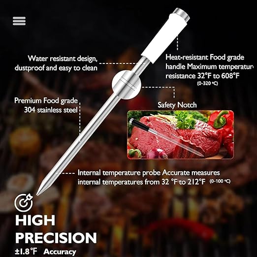 Smart Meat Thermometer 656FT Remote Range Digital Cooking Food Thermometer with Cordless Probe Real-Time Readings from Apps IP68 Waterproof for BBQ, Oven, Grill, Smoker, Air Fryer, Kitchen
