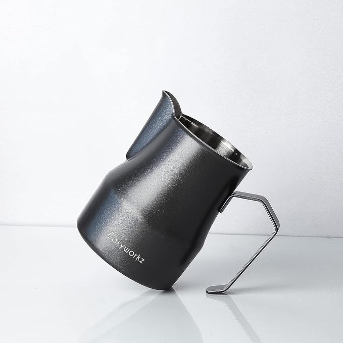 Easyworkz Stainless Steel Espresso Cup 2pcs Set Double Wall 5 oz, Bundled Espresso Steaming Pitcher Stainless Steel 12 oz Coffee Frothing Picther Milk Jug Cappuccino Latte Art Cup