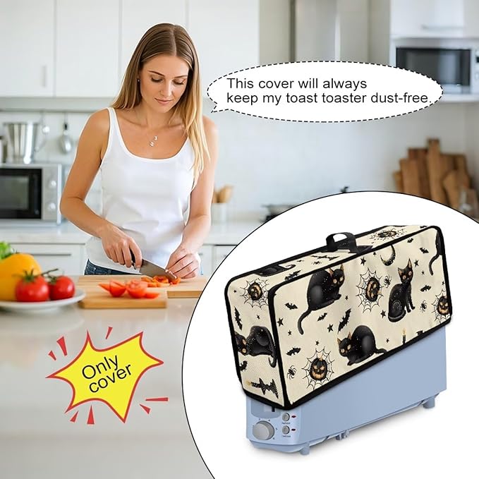 Halloween Toaster Covers 2 Slice Long Slot Cat Pumpkin Toaster Cover Decorative Dust-proof Small Appliance Covers, Easy to Fold and Carry Bread Maker Cover