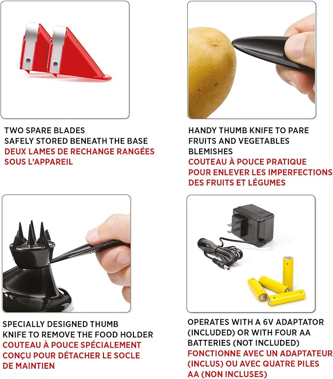 Starfrit Rotato Express Electric Peeler - 2 Spare Blades - Safe & Easy to Use - Effortlessly Peels Vegetables and Fruit